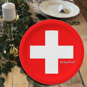 Assiettes En Carton Plaques Drapeau Suisse, fête, sport, Suisse