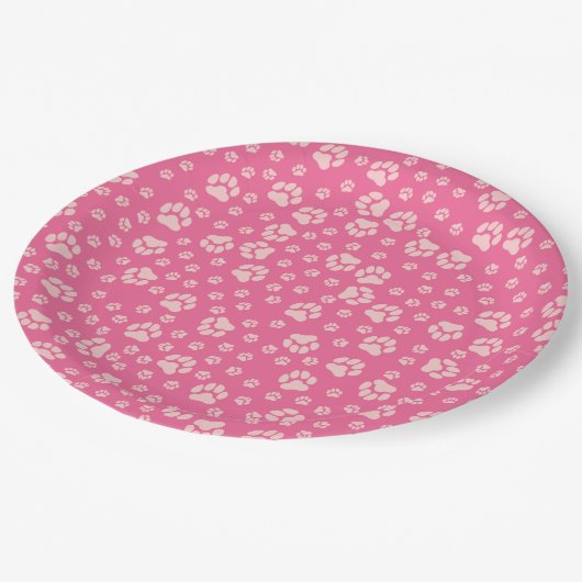 Assiettes En Carton Plaques Empreintes de pattes roses chaudes (Angle)