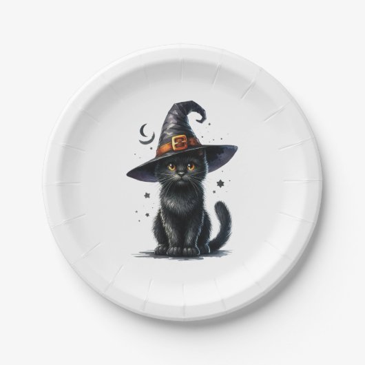 ASSIETTES EN CARTON PLAQUES EN CHAT NOIR HALLOWEEN (Devant)