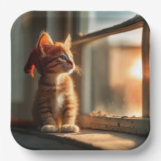 Assiettes En Carton "Plaques en papier à coucher de soleil Red Kitten"