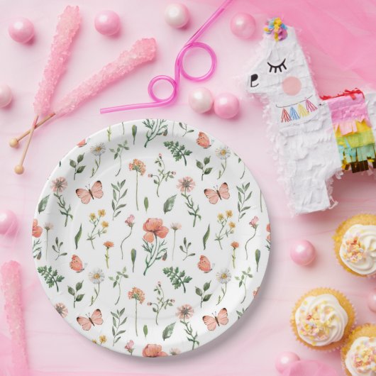 Assiettes En Carton Plaques en papier à motif Fleur sauvage beige Boho (Fête)