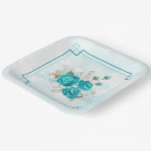 Assiettes En Carton Plaques en papier à papier à fleurs turquoise (Angulaire)