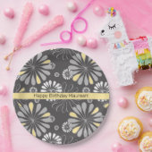 Assiettes En Carton Plaques en papier à papier gris et jaune fleuri te (Fête)