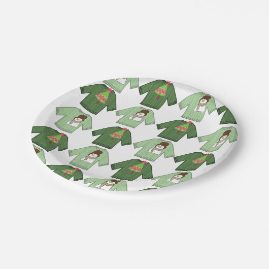 Assiettes En Carton Plaques en papier, affreux pulls de Noël Snowman (Angle)