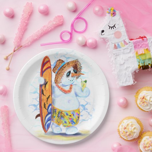 Assiettes En Carton Plaques en papier amusantes Fête d'été Snowman Sur (Fête)
