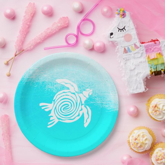 Assiettes En Carton Plaques en papier Aqua Blue Sea Turtle (Fête)
