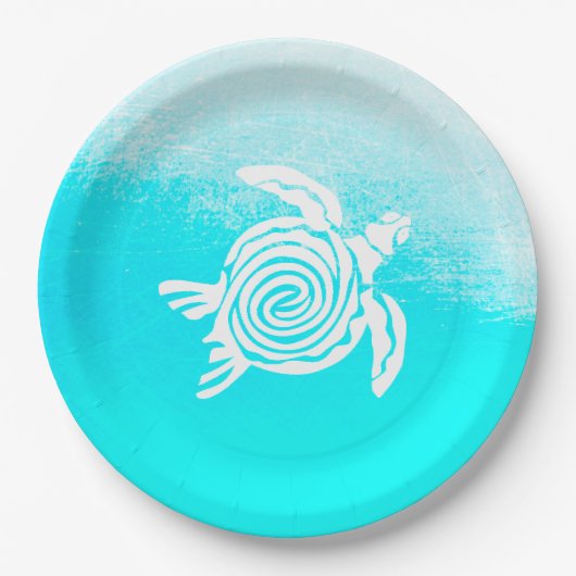 Assiettes En Carton Plaques en papier Aqua Blue Sea Turtle (Devant)