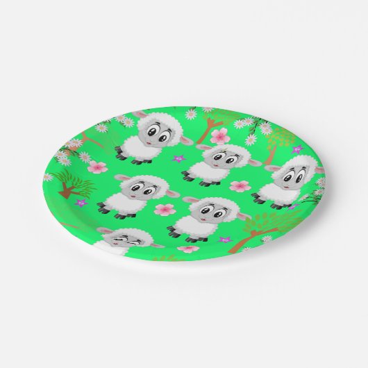 Assiettes En Carton Plaques en papier, arbres à moutons vert floral (Angle)