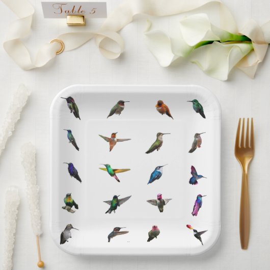 Assiettes En Carton Plaques en papier Arrière - plan de Hummingbirds (Mariage)