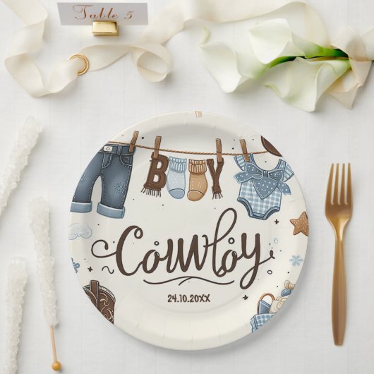 Assiettes En Carton Plaques en papier baby shower Cowboy (Mariage)