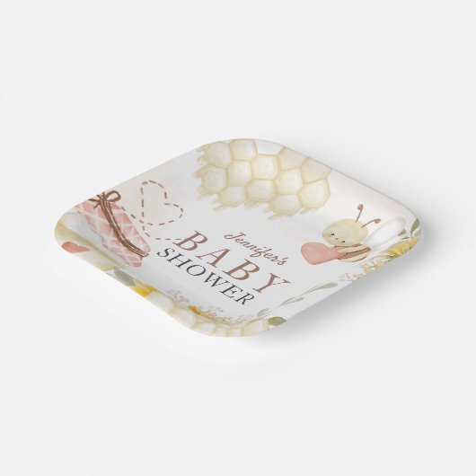 Assiettes En Carton Plaques en papier Baby shower d'abeille (Angulaire)