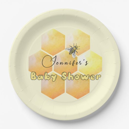 Assiettes En Carton Plaques en papier Baby shower d'abeilles miel (Devant)