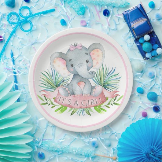 Assiettes En Carton Plaques en papier Baby shower Eléphant pour filles (Fête)