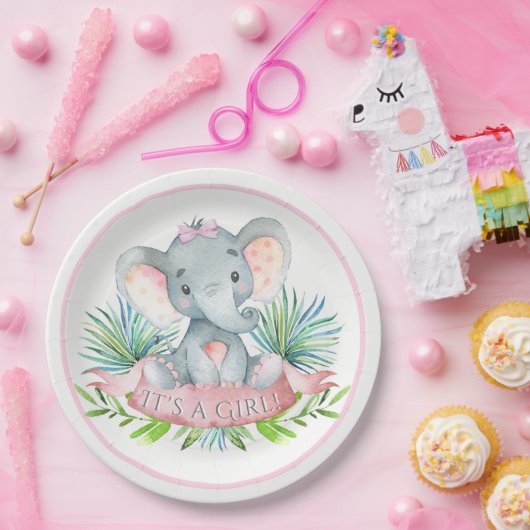 Assiettes En Carton Plaques en papier Baby shower Eléphant pour filles (Fête)