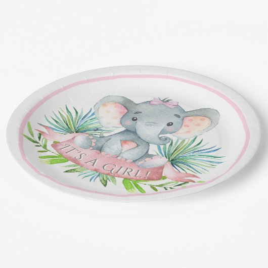 Assiettes En Carton Plaques en papier Baby shower Eléphant pour filles (Angle)