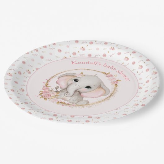 Assiettes En Carton Plaques en papier Baby shower Eléphant Rose (Angle)