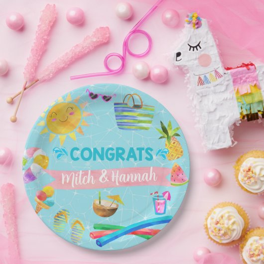 Assiettes En Carton Plaques en papier baby shower fille de piscine. (Fête)