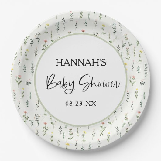 Assiettes En Carton Plaques en papier Baby shower fleur sauvage (Devant)