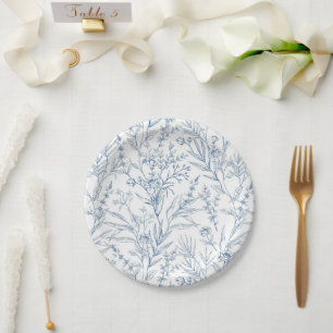 Assiettes En Carton Plaques en papier Baby shower floral bleu
