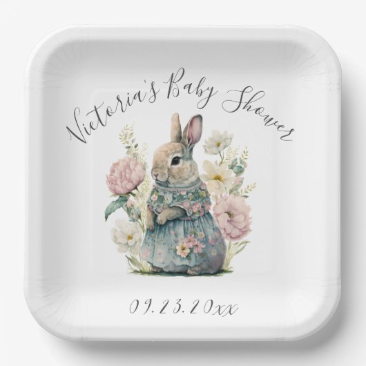 Assiettes En Carton Plaques en papier Baby shower lapin lapin (Recto)