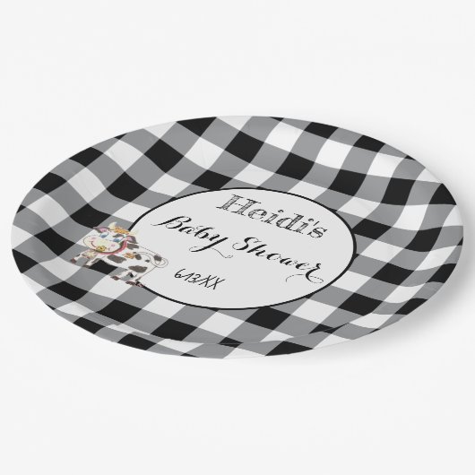 Assiettes En Carton Plaques en papier Baby shower noir et blanc avec v (Angle)