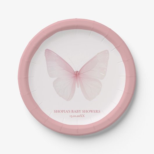 Assiettes En Carton "Plaques en papier Baby shower papillon" (Devant)