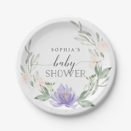 Assiettes En Carton Plaques en papier Baby shower pastel violet (Devant)