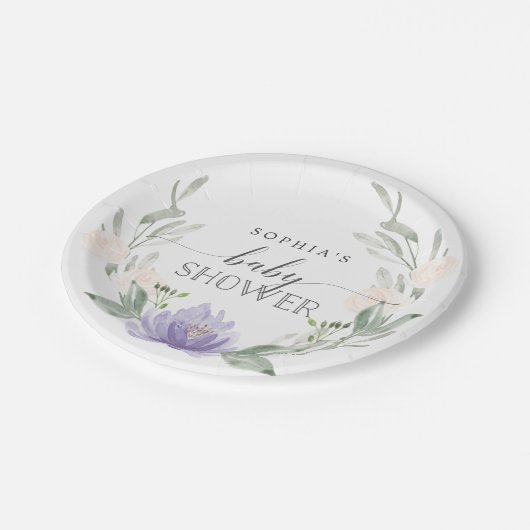 Assiettes En Carton Plaques en papier Baby shower pastel violet (Angle)