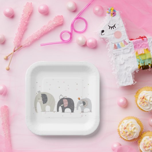 Assiettes En Carton Plaques en papier Baby shower pour éléphants (Fête)
