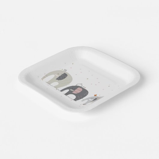 Assiettes En Carton Plaques en papier Baby shower pour éléphants (Angulaire)