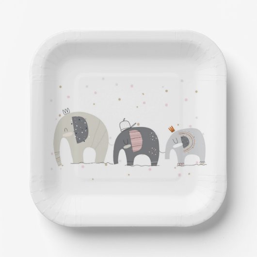 Assiettes En Carton Plaques en papier Baby shower pour éléphants (Recto)