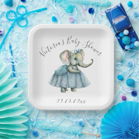 Assiettes En Carton Plaques en papier Baby shower pour fille Eléphante (Fête)