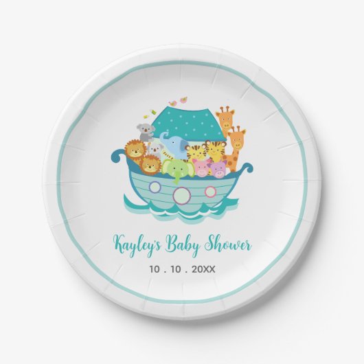Assiettes En Carton Plaques en papier Baby shower pour garçon Noah's A (Devant)