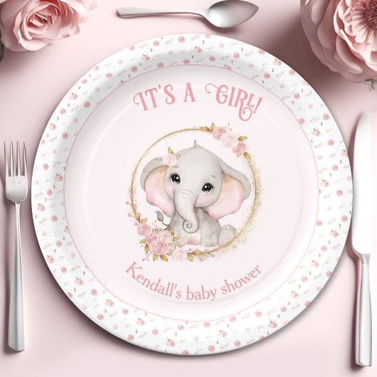 Assiettes En Carton Plaques en papier Baby shower rose Eléphant