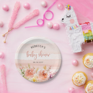 Assiettes En Carton Plaques en papier Baby shower rose et rose