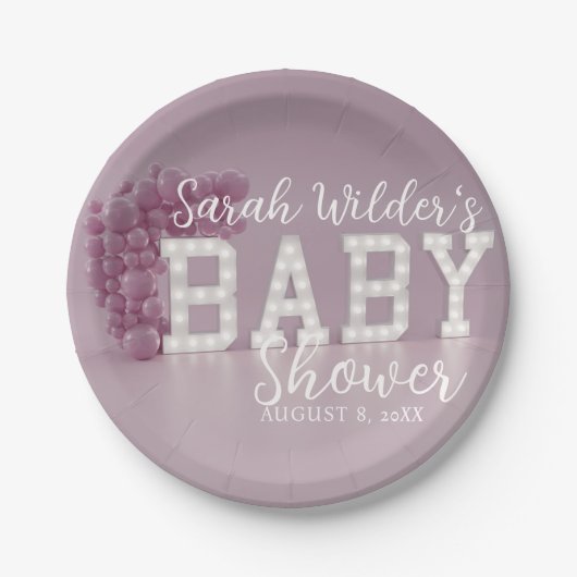 Assiettes En Carton Plaques en papier Baby shower rose fille (Devant)