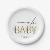 Assiettes En Carton Plaques en papier Baby shower vert et or moderne (Devant)