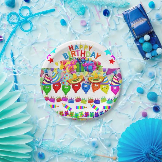 Assiettes En Carton Plaques en papier, Ballons d'anniversaire heureux (Fête)