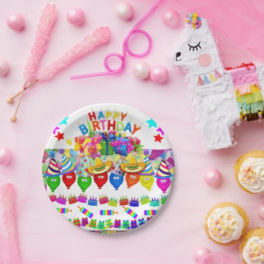 Assiettes En Carton Plaques en papier, Ballons d'anniversaire heureux (Fête)