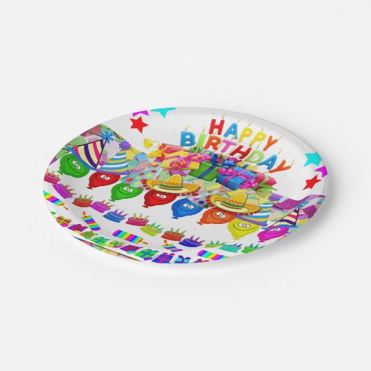 Assiettes En Carton Plaques en papier, Ballons d'anniversaire heureux (Angle)