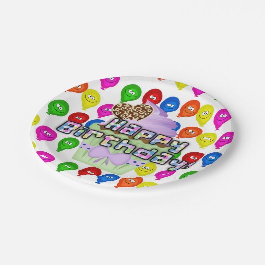 Assiettes En Carton Plaques en papier, Ballons de cupcake d'anniversai (Angle)