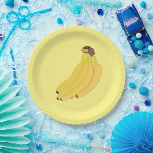 Assiettes En Carton Plaques en papier bananier avec bananes jaunes mûr (Fête)