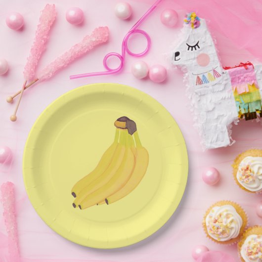 Assiettes En Carton Plaques en papier bananier avec bananes jaunes mûr (Fête)