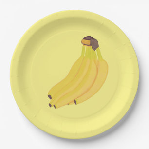 Assiettes En Carton Plaques en papier bananier avec bananes jaunes mûr