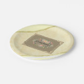 Assiettes En Carton Plaques en papier, Bige Or Bande Florale Monogramm (Angle)