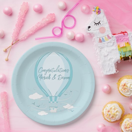 Assiettes En Carton Plaques en papier bleu Baby shower à air chaud (Fête)