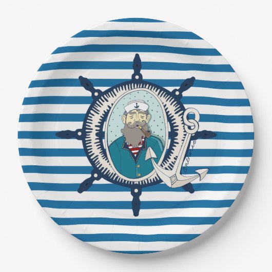 Assiettes En Carton Plaques en papier bleu et blanc du capitaine de me (Devant)
