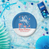 Assiettes En Carton Plaques en papier bleu motif de rennes de Noël (Fête)