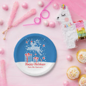 Assiettes En Carton Plaques en papier bleu motif de rennes de Noël (Fête)