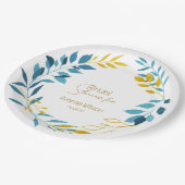 Assiettes En Carton Plaques en papier bleu turquoise et or floral (Angle)
